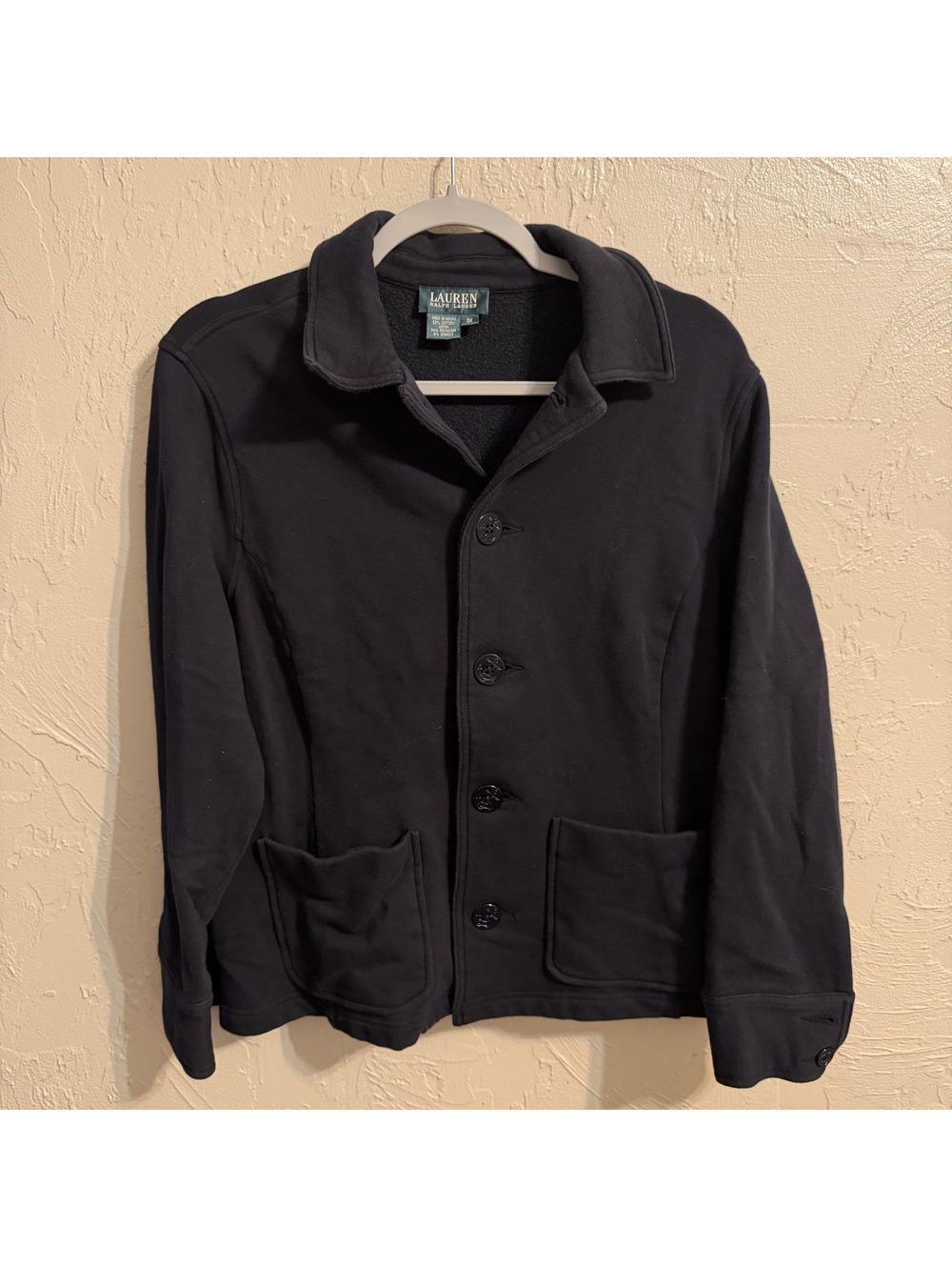 Lauren Ralph Lauren Black Button Front Cotton Blend Fleece Jacket Women's 1X